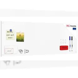 ALLboards Rahmenloses SLIMboard – Magnetisches trocken abwischbares Whiteboard 90×30 cm + Zubehör