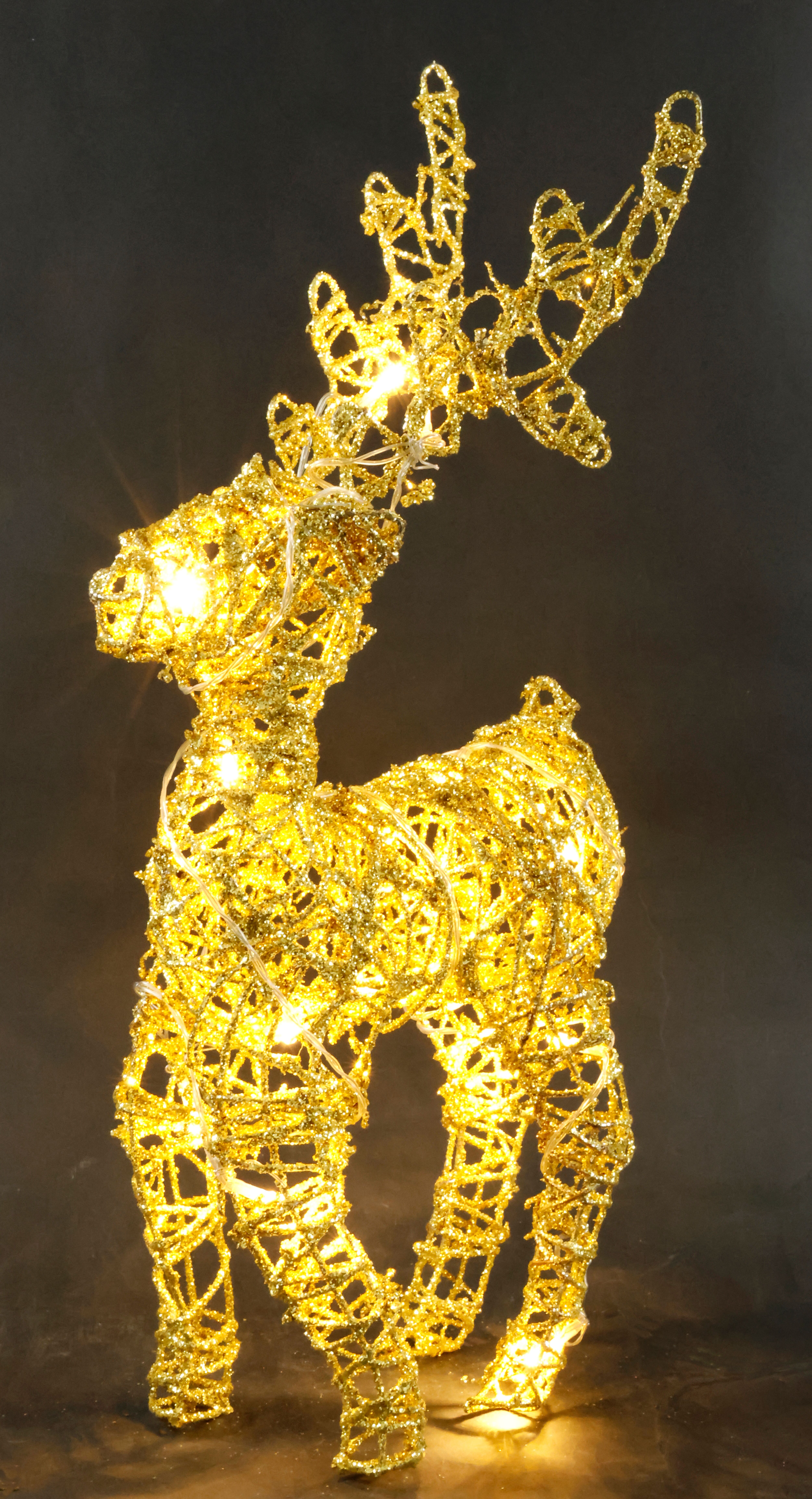 LED-Dekofigur I.GE.A. "LED-Rattan-Hirsch", gold, B:24cm H:50cm, Draht, Dekofiguren, LED-Dekofigur, Statue leuchtend Weihnachtsdeko Figur Reh Skulptur Garten gold B/H/T: 24cm x 50cm