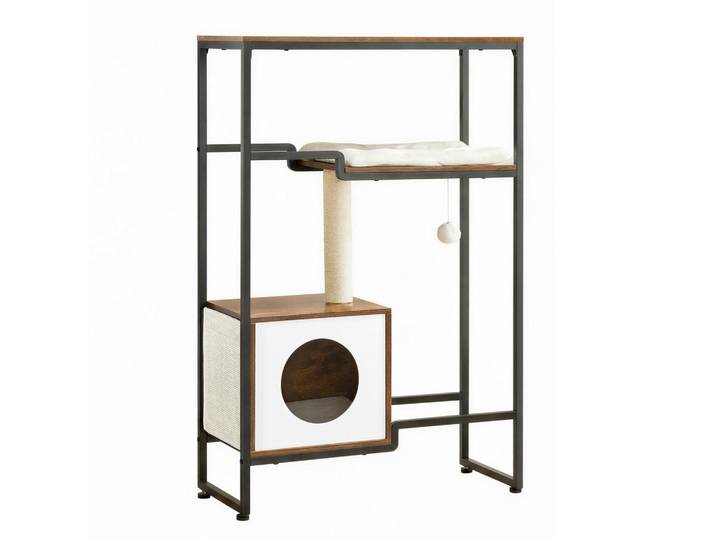 Boxxx Kratzbaum, Schwarz, Weiß, Nussbaumfarben, Metall, 74x114x34 cm, Freizeit & Co, Tierbedarf, Tierzubehör