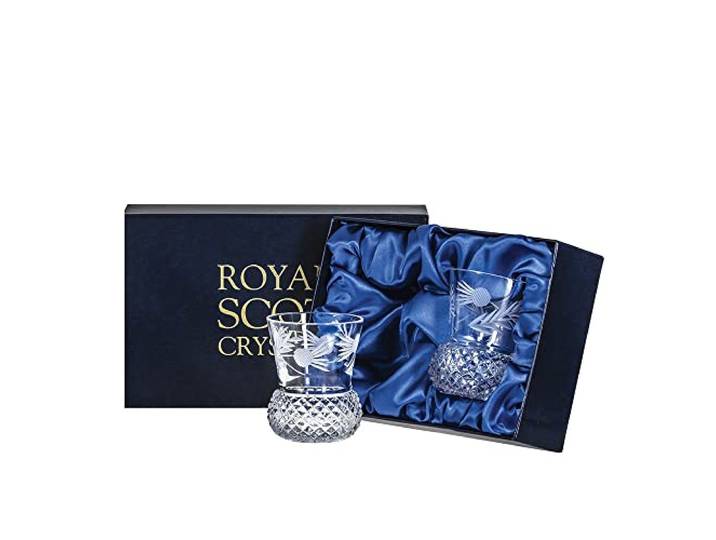 Royal Scot Crystal - Flower of Scotland 2 Whiskybecher (Distelform) – 85 mm (in Geschenkverpackung)