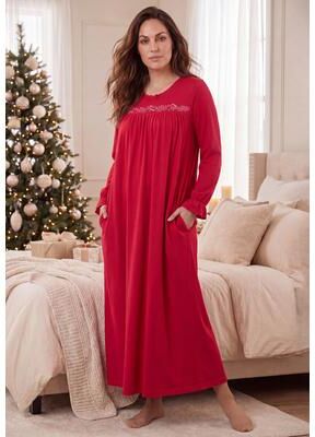 Plus Size Women's Embroidered Comfort Gown by Only Necessities in Classic Red (Size 3X)