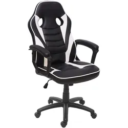 Décoshop26 - Gaming-Bürostuhl auf Rollen ergonomische Form drehbar höhenverstellbar synthetisches Material schwarz/weiß 04_0001840