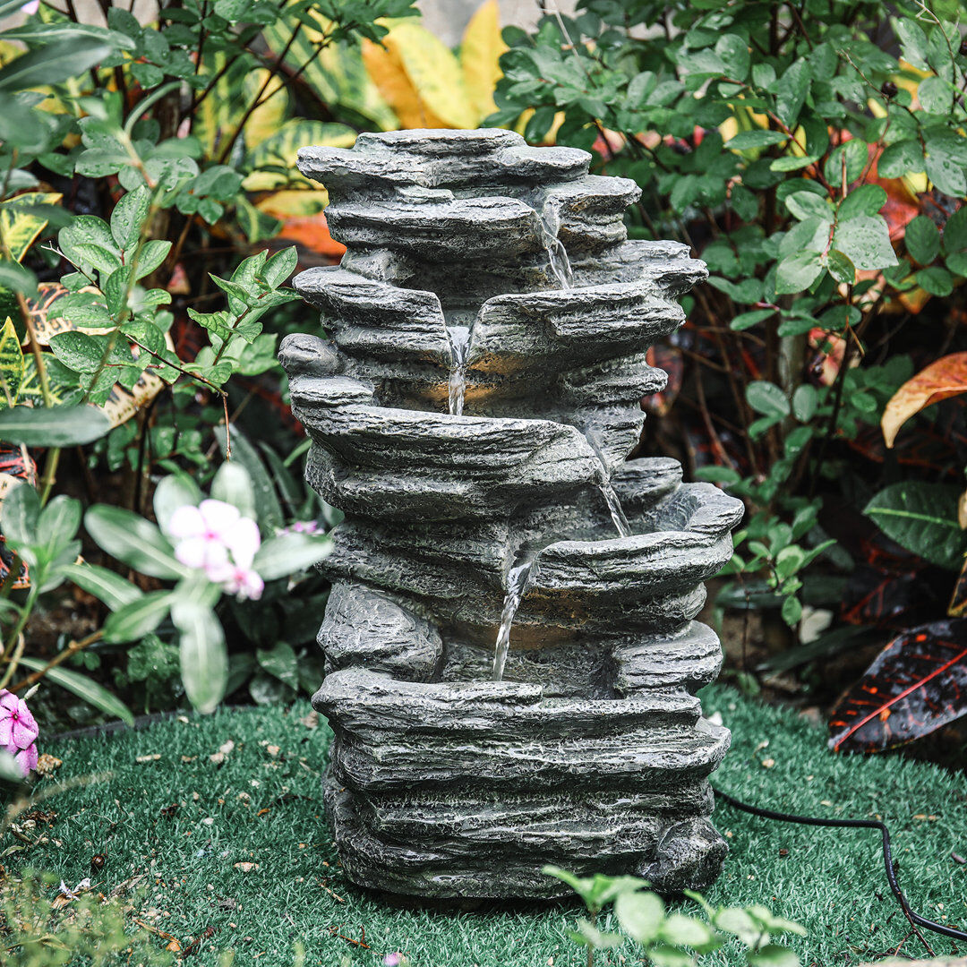 Happy Larry Nathaly Indoor Outdoor Rock Fountain Grey 46cm H X 27cm W X 23cm D