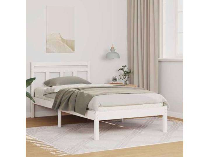 Massives Kiefernholz mit Kopfteil Schlafzimmer Bettgestell Weiß 75 x 190 cm Bettrahmen Weiß 75 x 190 cm Massives Kiefernholz Bettgestell mit Kopfteil Lattenrost Stabil Modern