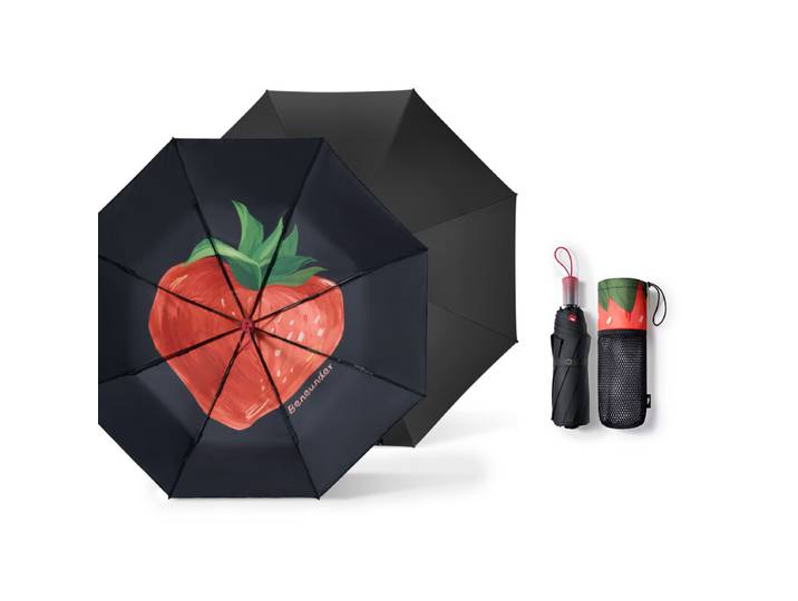 Beneunder BM397 parapluie renforcé à trois couches à revêtement noir, protection solaire et anti-UV, pour soleil et pluie, couleur fraise noire