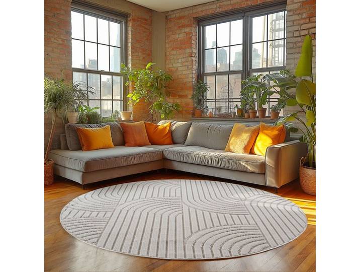 Homebyhome Tapis Rond 160 cm Crème Design Bohème Grand Tapis pour Salon Salle à Manger Chambre