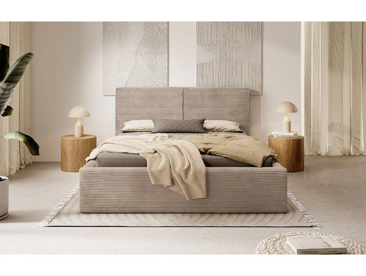 lit capitonné Farese 180 x 200cm Velours côtelé Poppy Beige