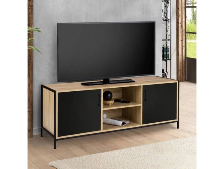 ID MARKET meuble tv BOSTON 2 portes 140 cm noir à poser