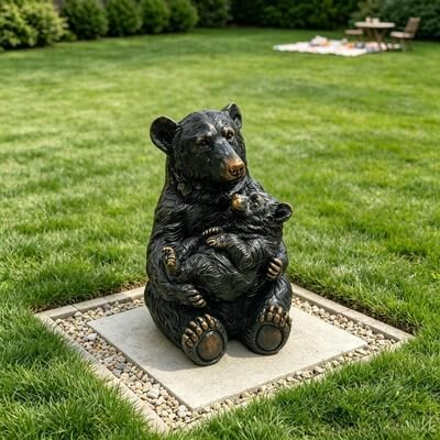 Kodotan sofa 19'' Tall Mother Bear Hugging Cub Garden Statue, Rustic Animal Sculpture Decor for Patio Fence Walkway Yard Lawn Outdoor