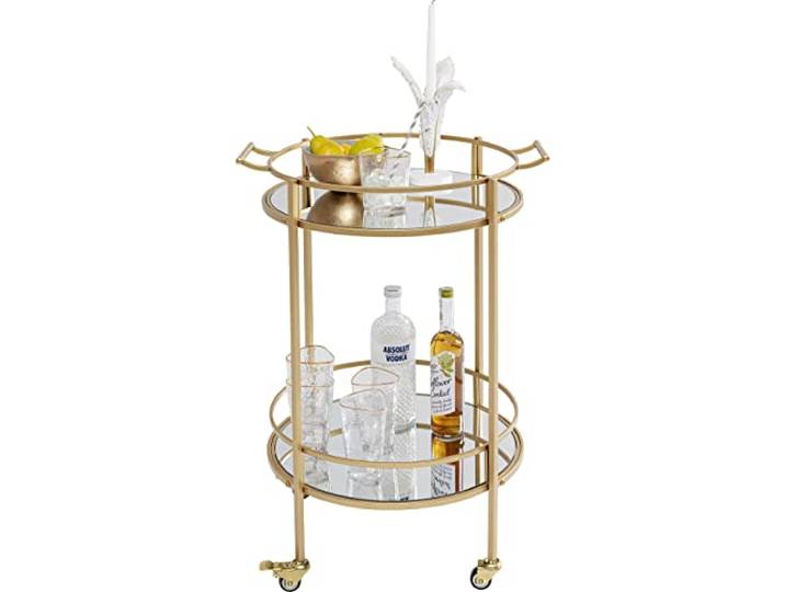 Kare Design Servierwagen Emilia, Gold, Barwagen, Stahlgestell, ESG-Glas Platten, rollbar, rund, 78x57x48 cm (H/B/T)