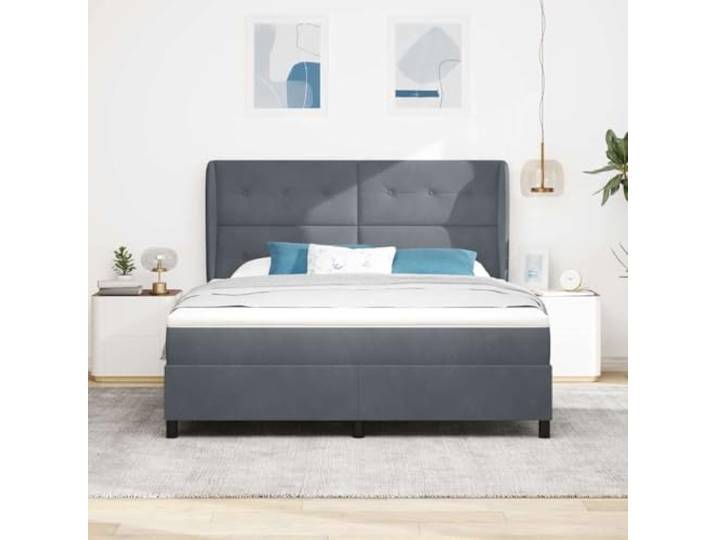 KTHLBRH Dunkelgraues Doppelbett mit Matratze Gestell aus Holz, verstellbares Kopfteil, 2 Ebenen, 280 kg Kapazität