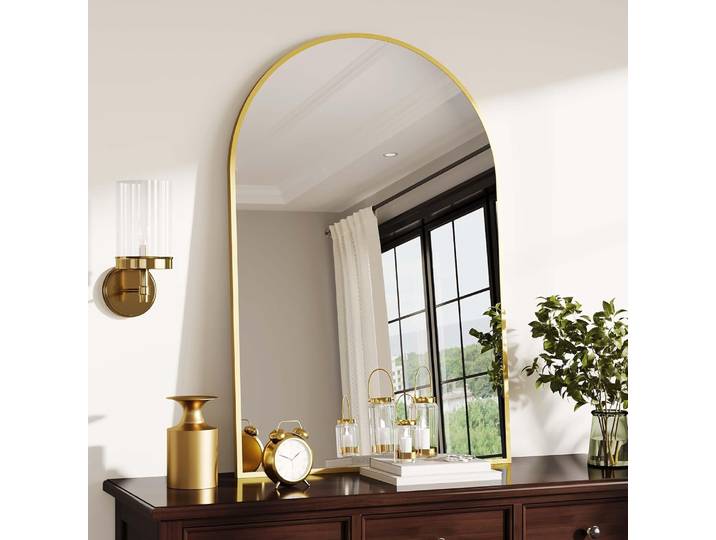Miroir mural arqué, miroir de salle de bain arqué, miroir cosmétique mural avec cadre en métal, miroir cosmétique de salle de bain pour la maison