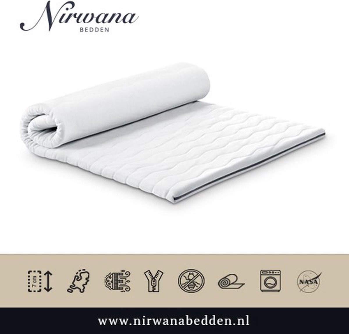 Nirwana Traagschuim Topper - Topdekmatras - 180 x 190 x 12 cm