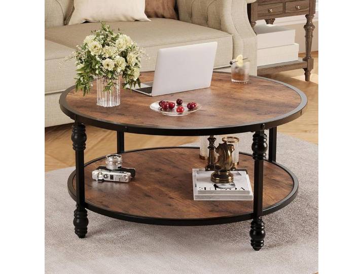 Table basse ronde - AFFI - Table Basse en Bois Tables d'appoint Rondes avec Cadre en bois-72 X 72X 48 CM