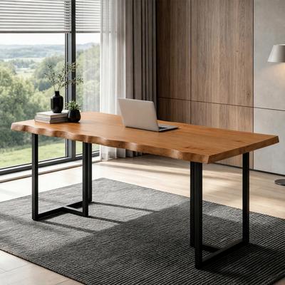 YUZHOU "63"" Home Office Desk, Solid Wood Writing Desk with Edge"