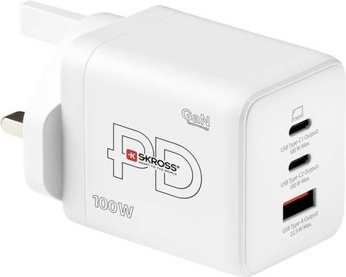 Skross Power Charger Combo+ 100W UK USB Ladegerät 100W 2x USB-C, 1x USB-A USB PD Weiß Innenbereich USB Power Delivery (USB-PD)