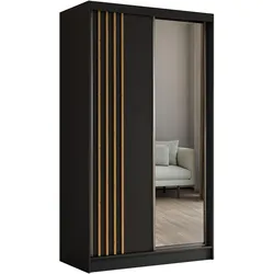 KLEIDERSCHRANK mit Spiegel-Schiebetüren und Aluminium-Leisten - NALLA - 120 cm Schwarz+Schwarz+Artisan