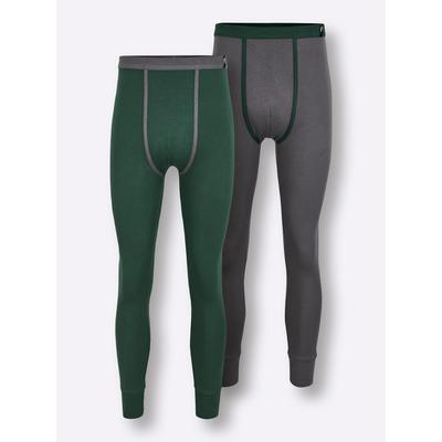 Lange Unterhose WÄSCHEPUR, Herren, Gr. 6, 2 Stk., grün (anthrazit, moos), 100% Baumwolle, Unterhosen Lange Unterhose