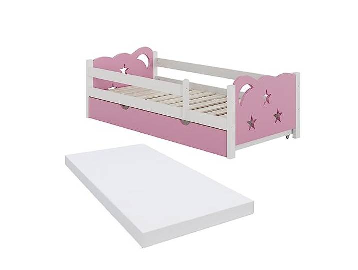 Vitalispa Kinderbett Jessica , Rosa 80x160 cm mit Schublade und Matratze, ausziehbar als Jugendbett, kombinierbar mit Jessica-Serie