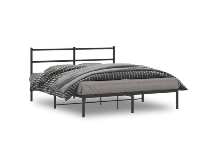 RJPLMFV Bettgestell, Metall, Schwarz, 160 x 200 cm Pulverbeschichteter Stahl, inklusive Latten, Kopfteil, Stauraum unter dem Bett