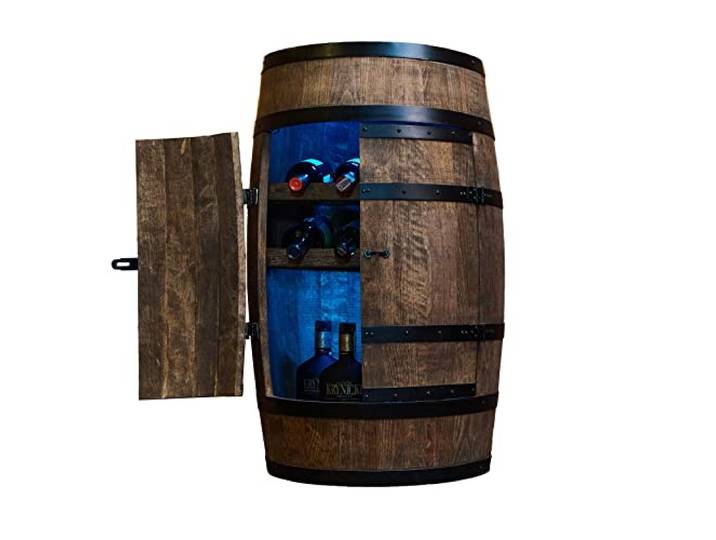 CREATIVE COOPER Weinregal Holz mit Tür mit LED RGB - Weinliegen - Alkoholschrank Flaschenregal - Holzfass - Fassmöbel - Weinfass - Weinbar - Fass bar mit Tür - 80 cm Wenge