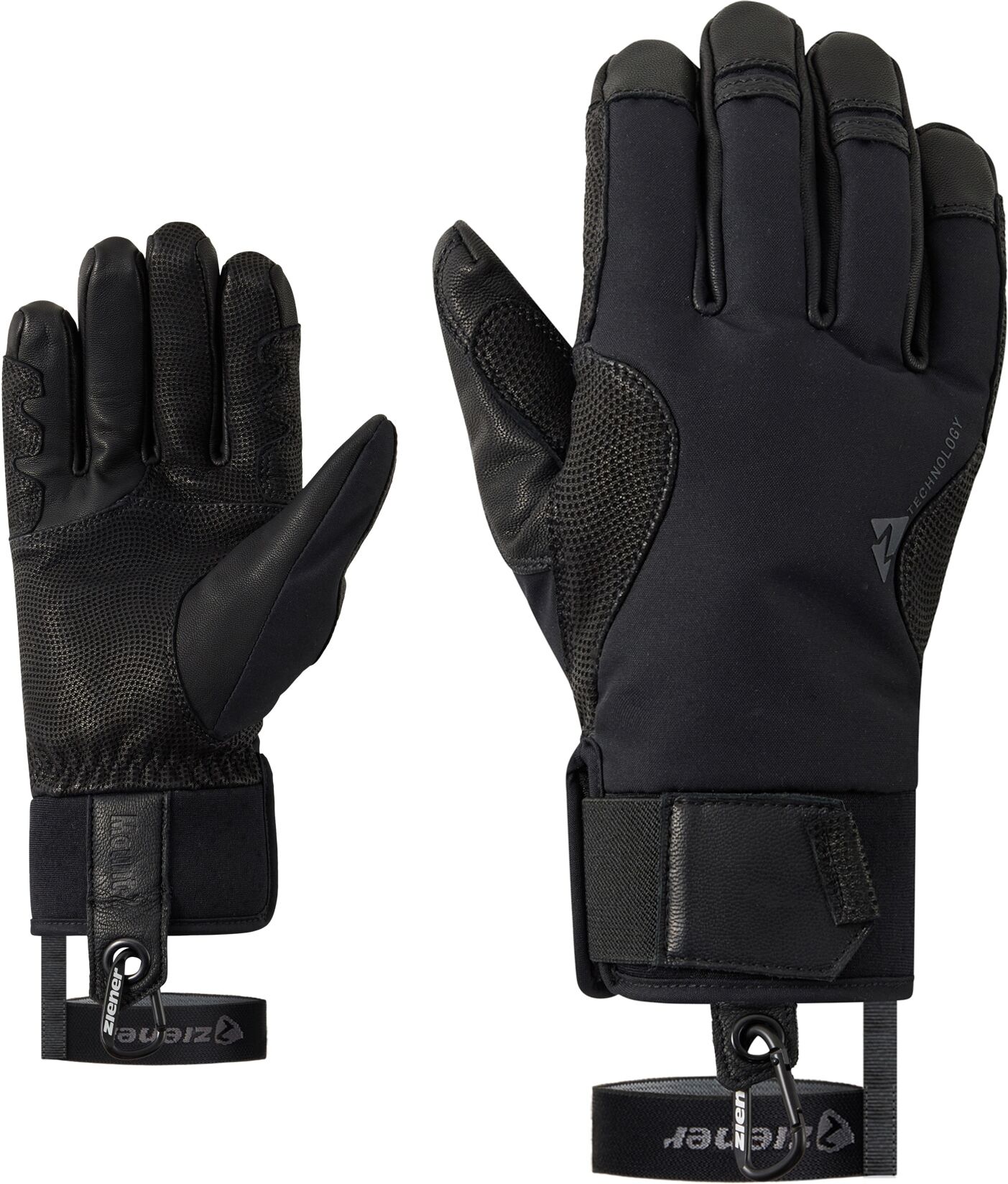 Skihandschuhe ZIENER "LATEMARSPITZE-Z AQUASHIELD", Herren, Gr. 11,5, schwarz, Materialmix, Handschuhe Skihandschuhe, wasserdicht, winddicht, Wollwattierung, taktile Lederinnenhand