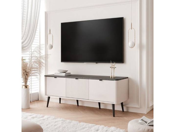 Meuble TV NAVANI - avec 3 portes - 130x40x52 cm - Cachemire/Gris