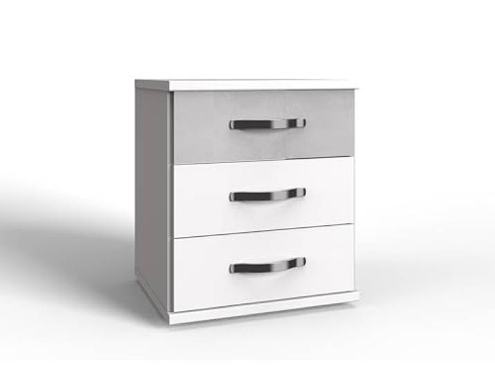 möbelando Schubkastenkommode >Duo< in Weiss + Beton-NB LICHTGRAU - 46x58x40cm (BxHxT)