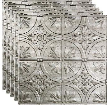 Fasade FASÄDE Traditional Style 2 Decorative Vinyl 2ft x 2ft Lay in Ceiling Panel in Crosshatch Silver (5 Pack)