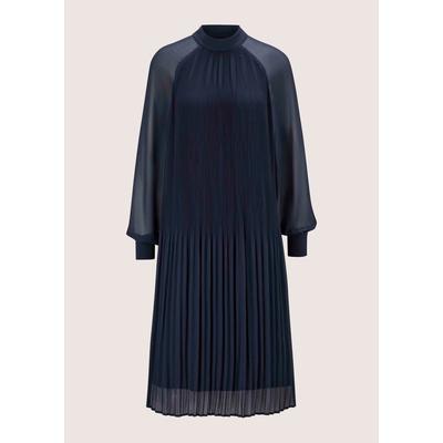 Midikleid MADELEINE "Kleid Plisseekleid mit Stehkragen", Damen, Gr. 34, dunkelblau, Kleider Midikleid