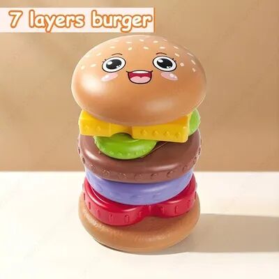 JoyToys Burger Stacking Toy Spinning Ring Sorter Toy For Toddlers Educational Sensory Learning Game 7 tier Hamburger