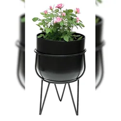 DanDiBo Blumenhocker mit Topf Metall Schwarz 42,5 cm Blumenständer 96151 Blumensäule Modern Pflanzenständer Pflanzenhocker