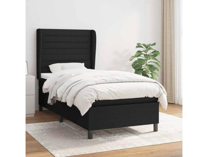 RJPLMFV Lattenrost, komplett, Stoff, Schwarz, 90 x 190 cm Verstellbarer Kopf, Matratze mit Taschenfedern, Rückenstütze, mittlere Festigkeit, Lieferung mit Anleitung (evtl. nicht in