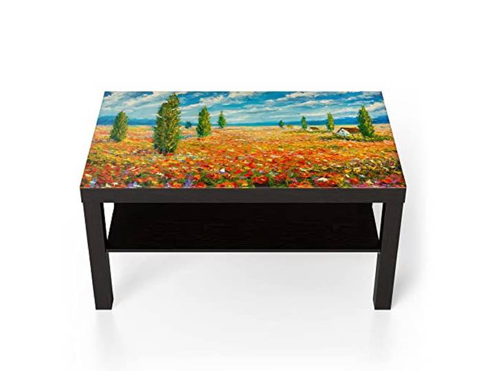 DEQORI Glastisch schwarz groß 90x50 cm Motiv Blumenmeer im Monet-Stil ausgefallener Beistelltisch aus Glas Hochglanz Couchtisch fürs Wohnzimmer moderner Couch Tisch mit Design