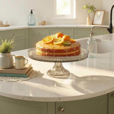 Storied Home "Pressed Glass Food Pedestal with Lip - 11.75""L x 11.75""W x 4.75""H"