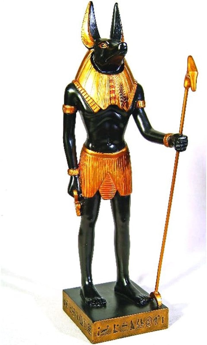 Egyptisch Beeldje Anubis Hond Decoratie Goud en Zwart Hoogte: 30 cm