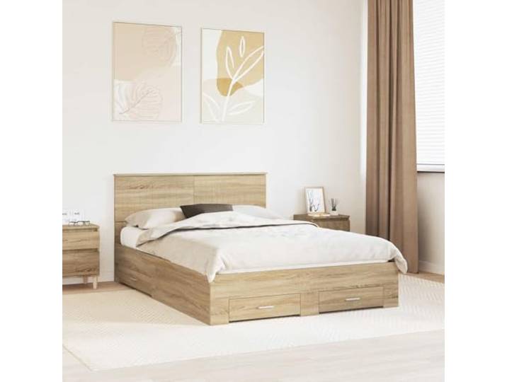 Bettgestell mit Stauraum stabiles Holzwerkstoff Design 140x190 cm Braun Bettrahmen mit Kopfteil Sonoma-Eiche 140x190 cm Holzwerkstoff Bettgestell mit Schubladen Stauraum Modernes Design mit