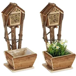 Relaxdays Bienenhotel mit Blumentopf 2er Set Braun,Hellbraun