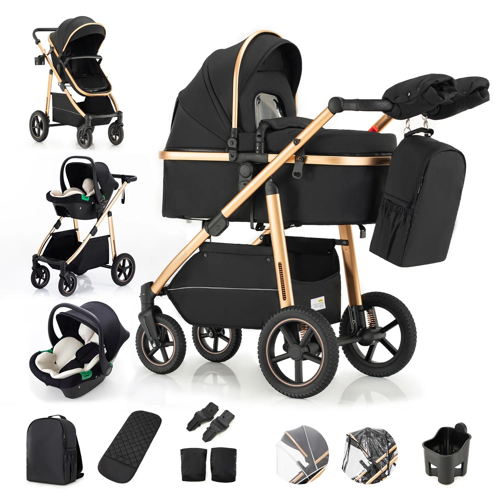 Kinderwagen 3 in 1 - Modell 516C Kombikinderwagen mit Autositz - Leicht faltbar Reisebuggy - - Belastbar über 20 kg - Schwarz