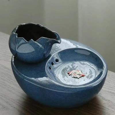 Inspired Finds Premium Ceramic Cat Water Fountain With USB Pump And Quiet Flow Filtration System blue