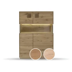 Massivholz »Davos« Highboard II Wildeiche bianco geölt / ohne Beleuchtung
