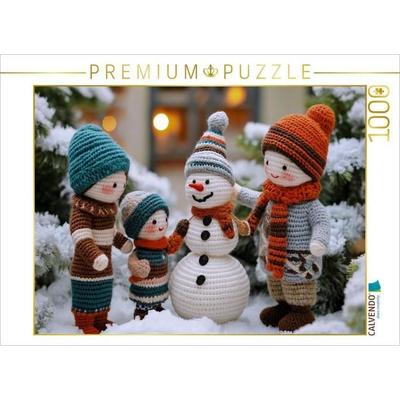 CALVENDO Puzzle Winterspaß beim Schneemannbauen | 1000 Teile Lege-Größe 64x48cm Foto-Puzzle für glückliche Stunden
