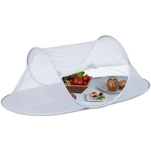 Relaxdays Fliegenhaube 10041386, aus Polyester, faltbar, PopUp, grau, mit Boden, 110 x 58 x 40 cm