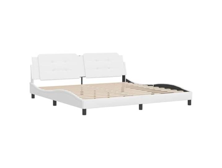 KTHLBRH Bettgestell Zadar weiß 200 x 200 cm aus Kunstleder Gepolstertes Bettgestell, Kopfteil im Lieferumfang enthalten, Lattenrost aus Sperrholz, einfache Reinigung
