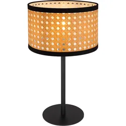 Tischleuchte Tischlampe rund Bambus-Optik, Wohnzimmerleuchte Schreibtischlampe Nachttischleuchte Metall rund, E14 Fassung, H 40 cm
