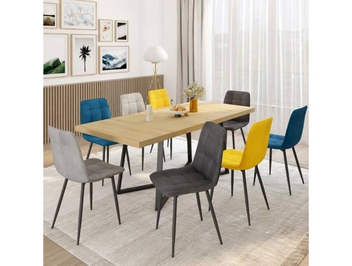 IDMARKET Lot de 8 chaises MILA en velours mix color bleu x2 gris foncé x2 gris clair x2 jaune x2