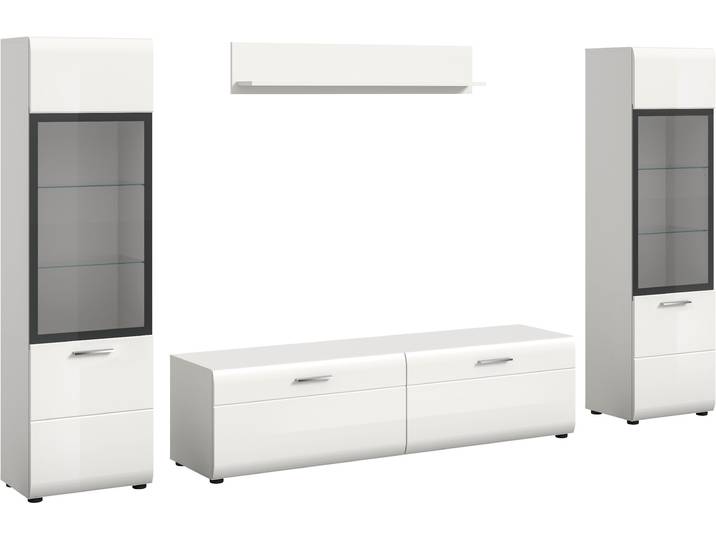 Wohnwand HOME AFFAIRE FLORENZ, 4-teilige Wohn-Kombination, hochwertige MDF-Front , weiß (weiß hochglanz tiefzieh), B:280cm H:160cm T:41cm, Holzwerkstoff, Kastenmöbel-Sets, Wohnwand, Wohn-Kombination, Wohnzimmer-Möbel, Wohnzimmer,Kombination, Kombi