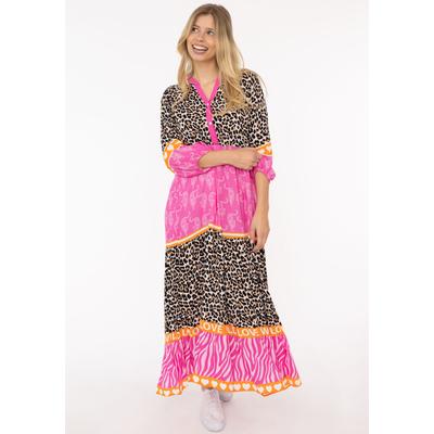 Maxikleid ZWILLINGSHERZ "Wild Love", Damen, Gr. SM (S/M), N-Gr, pink, Sweatware, Obermaterial: 100% Viskose, gemustert, loose fit ca. Mitte Knie, V-Ausschnitt, Kleider Maxikleid, mit Leo, Zebra und Mustermix