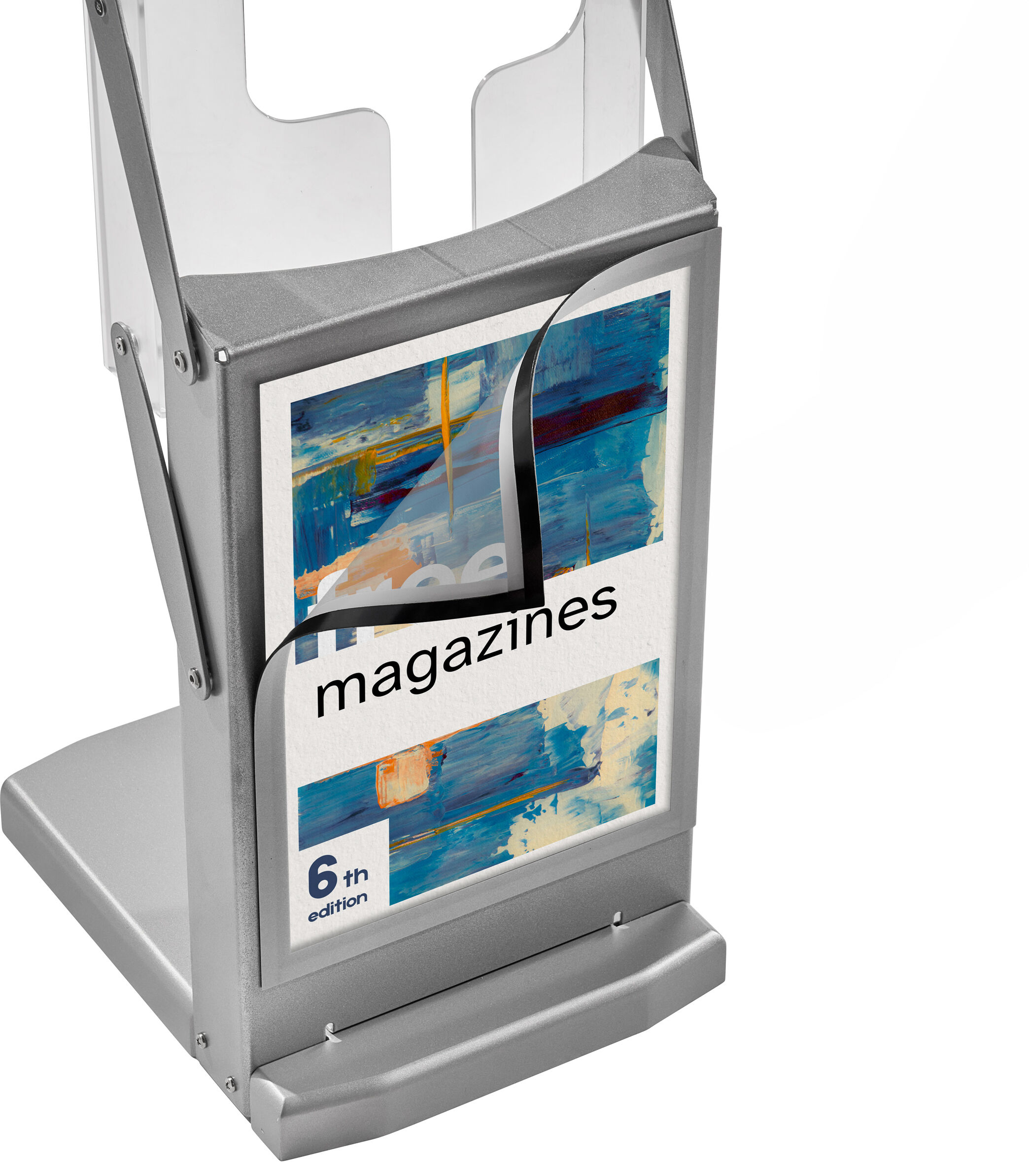 SPRINTIS Porte-brochures pliable DENVER A4 avec sac et cadre magnétique, argenté, métal, plastique, PVC rigide