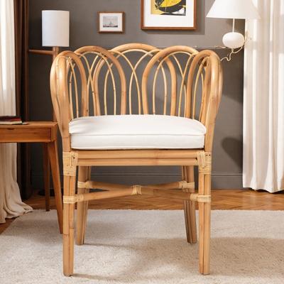 "33"" Rattan Modern Contemporary Accent Chair with Looped Backrest and Curved Design and Removable Cushion"